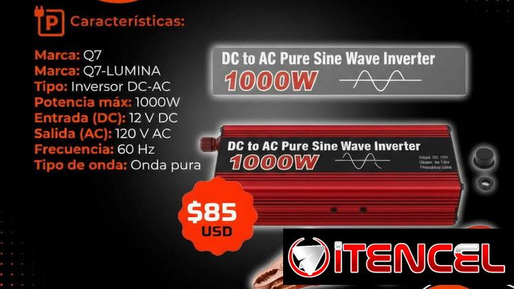 ⚡1000W⚡ INVERSOR 1000W Q7 DC-AC 12V A 120V. MENSAJERÍA CON FACTURA Y GARANTÍA DE 1 MES. TLF 54833699