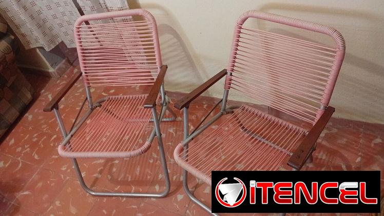 Vendo dos Butacas de aluminio y cordón plástico con brazos de madera. Jaimanitas, playa.