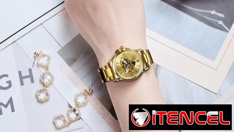 Día madres Reloj dorado lujoso para mujer, automático, pulsera mecánica, diseño en forma de corazón