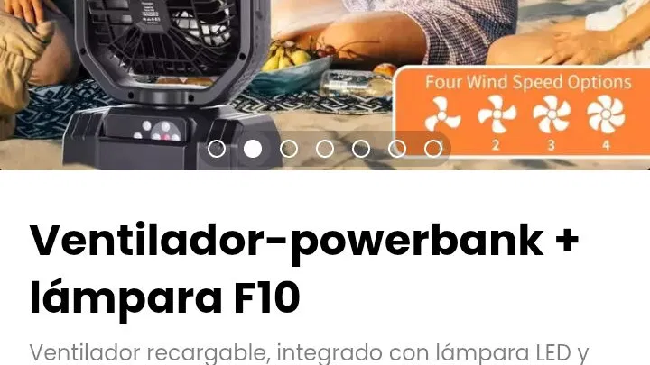 Ventilador-powerbank + lámpara F10. Ventilador recargable, integrado con lámpara LED y powerbank de 20000mAh