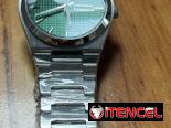 Reloj elegante y formal para hombre, de cuarzo, plateado, esfera verde.