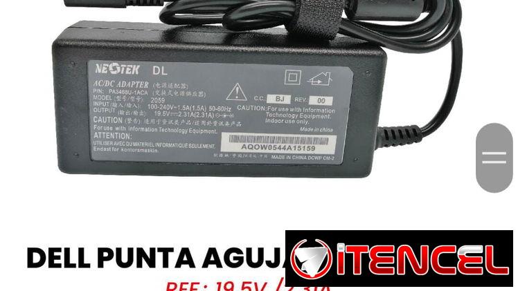 Cargador para Laptop Dell de punta fina de 19.5v 2.31a, nuevo mas garantia.