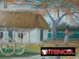 Pintura que evoca nostalgia del campo cubano, un viaje y costumbres de la isla.