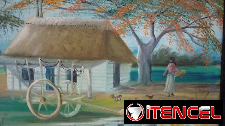 Pintura que evoca nostalgia del campo cubano, un viaje y costumbres de la isla.