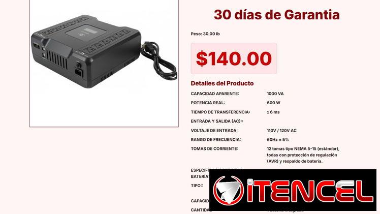 BACKUP/UPS DE PC CON 12 TOMAS 1000VA 600W VPT#-0031
