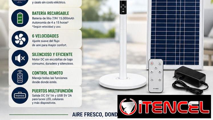 Ventilador Recargable de pie 16″ con  panel solar