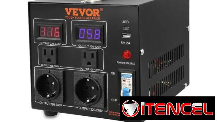Transformador Convertidor de Voltaje VEVOR 1000VA 110V-220V Step Up Down Compacto Negr