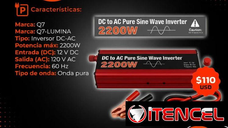 ⚡2200W⚡INVERDOR 2200W Q7 12V A 120V. MENSAJERÍA CON FACTURA Y GARANTÍA 1 MES. TLF 54833699