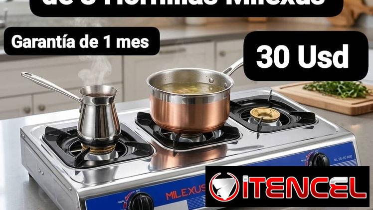Cocina a Gas de 3 Hornillas Milexus, Garantía de 1 mes, Entrega por un mínimo costo adicional para toda La Habana