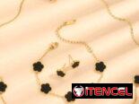 Juegos de collar aretes y pulso de flores trébol imitación van cleef de acero inoxidable