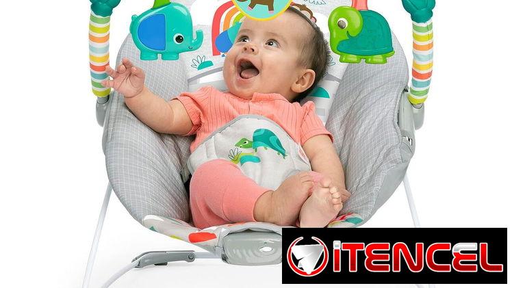 Asiento mesedor para bebé con vibración relajante y juguetes. Mesedora para bebé. 2x Baterías recargables incluidas