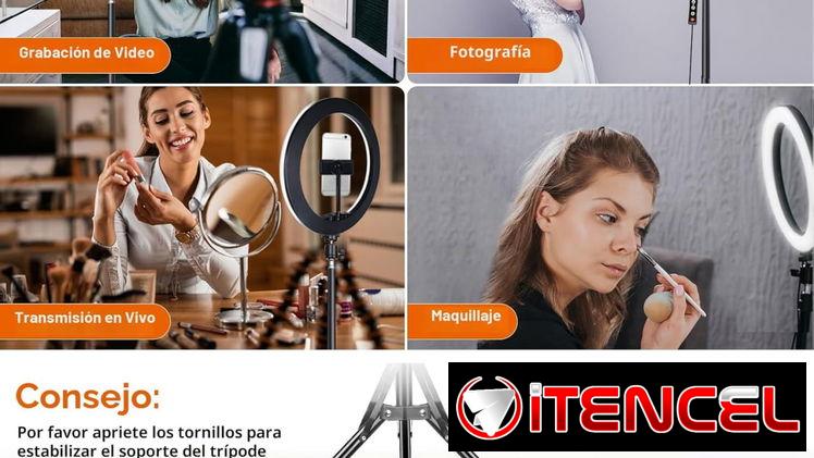 * Anillo de luz para selfie de 10″ con trípode de 73″ y 1 soporte para teléfono.