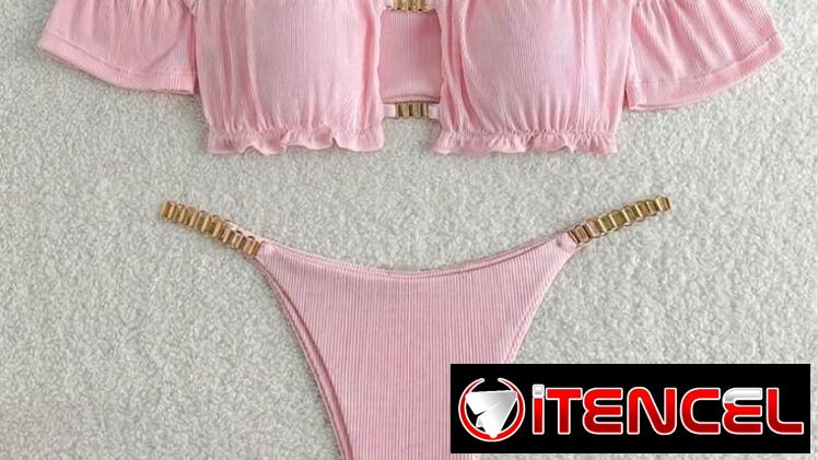 Bikini Rosado de Dos Piezas con Detalles Dorados (Nuevo)