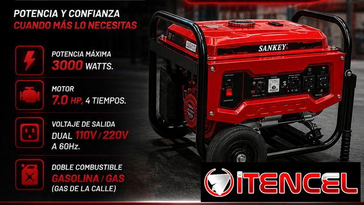 ⚡️Generador Gas/Gasolina Sankey EG-3002WH ,Voltajes de salida 110V / 220V, + Oferta de 24GB de datos moviles