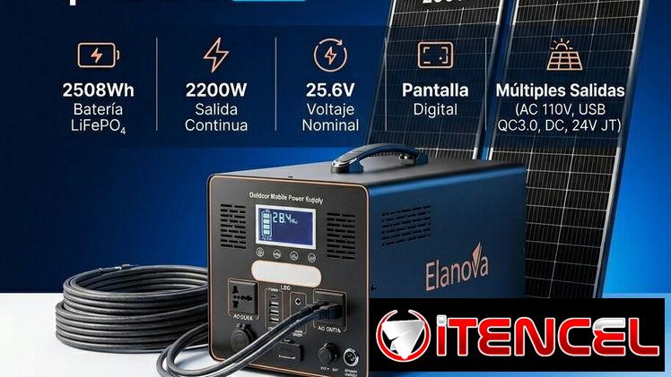 🪭🏴‍☠️Estación de Energía ELANOVA 2508Wh/ 2200W + 2 Paneles Solares de 200W -💲1000 USD🪆
