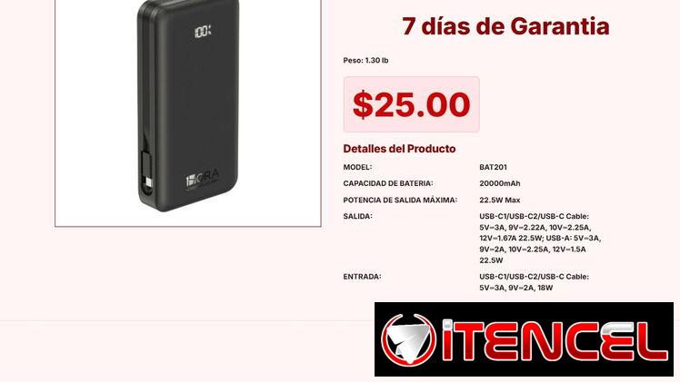 Batería Portátil de 20000mAh BAT201 con Triple Salida USB-C de 22.5W VPT#-0252