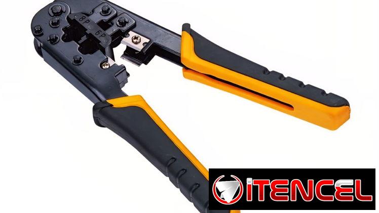 ✅️Pinza Aprieta Conectores de red Pelacables automático/enchufes modulares[6P-8P]de 7,5″/190 mm[cabo negro y amarillo]–