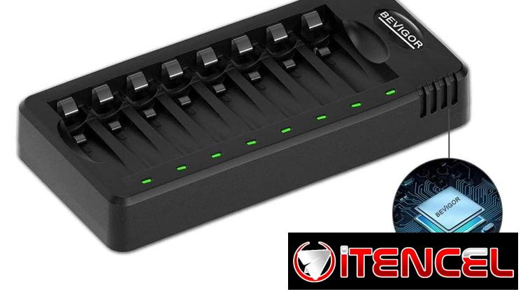 * Cargador inteligente BEVIGOR de 8 compartimentos con 8 baterias recargables incluidas(4AAA+4AA)