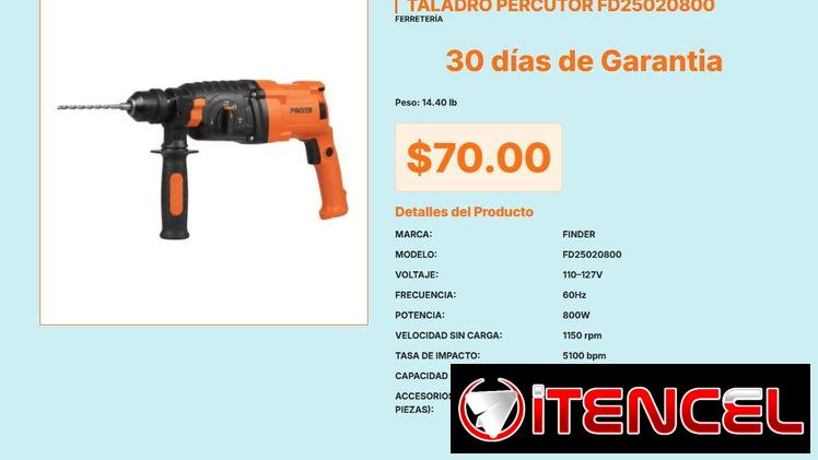 Taladro Percutor Finder con Accesorios de Corte de Cincel y Perforadores VPT#-0445