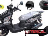 Moto, casco, baúl, candado y malla