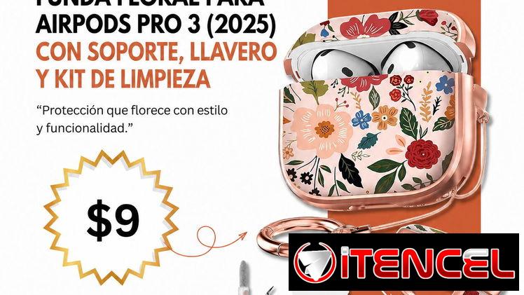 Funda floral para AirPods Pro 3 (2025) con soporte, llavero y kit de limpieza Peonia Blanca | videojuegoshabana.com