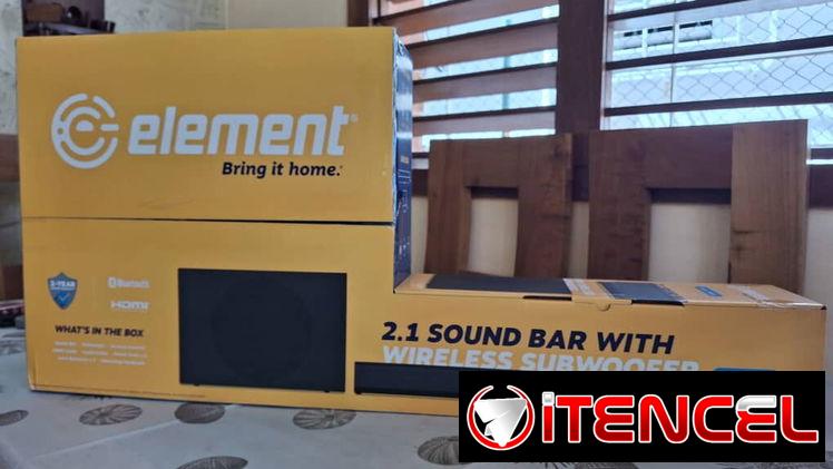 Barra de sonido 2.1. ELEMENT. Barra de Sonido: ⭐ 30W x 2 Largo 80cm Ancho 6cm Alto 6cm. -Subwoofer ⭐60W Largo 37cm.