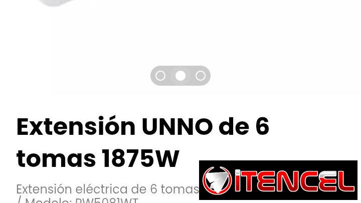 Extensión UNNO de 6 tomas 1875W. Modelo: PW5081WT. Nueva