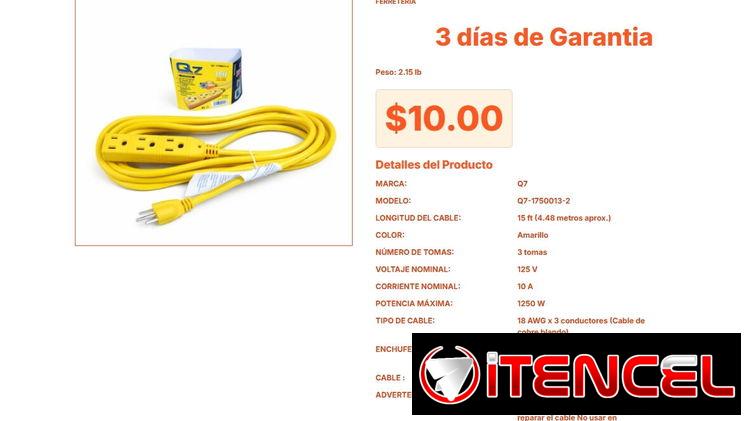 Extensión eléctrica Q7 con sistema de 3 tomas integradas hoy mismo pro VPT#-0133
