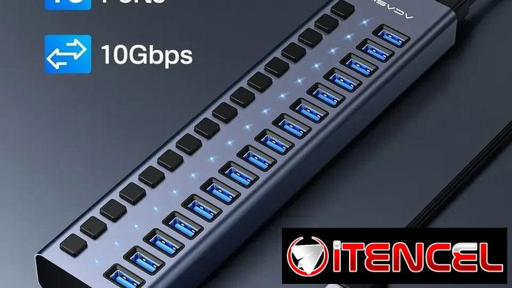 🪭🏴‍☠️Regleta Acasis 16 puertos USB 3.0 10Gbps, con interruptores – 💲100 USD🪆