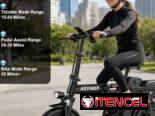 Bicicleta Eléctrica Plegable 14” 1200W 24MPH Batería 48V 10Ah Suspensión y Frenos de Disco