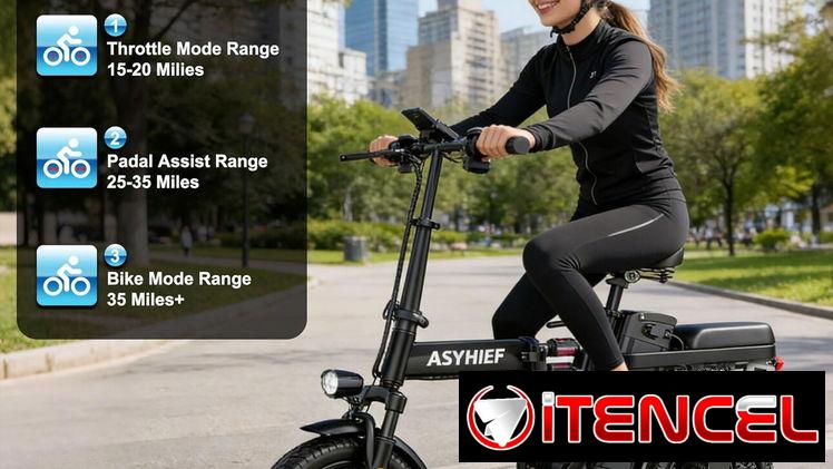 Bicicleta Eléctrica Plegable 14” 1200W 24MPH Batería 48V 10Ah Suspensión y Frenos de Disco