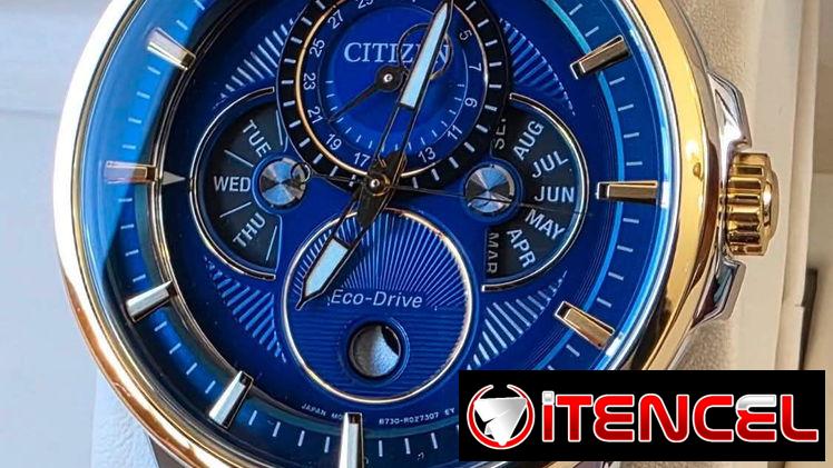 BU0054-52L citizen eco drive fase lunar master calendario plateado con detalles dorado