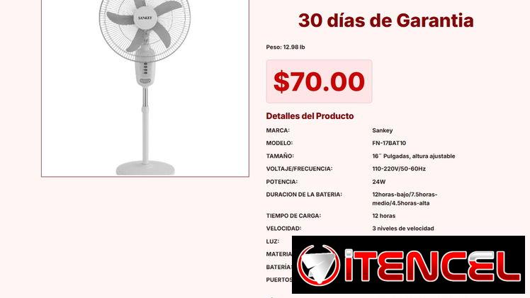 Ventilador Recargable Sankey 16″: Aire Fresco Sin Cables por $70.00 VPT#-0339