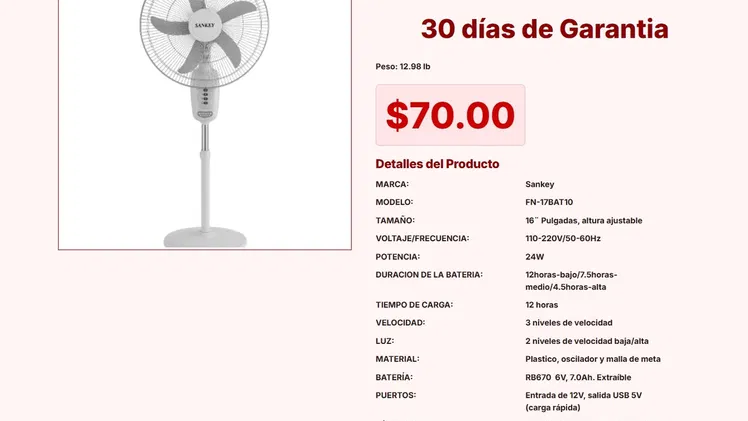 VENTILADOR RECARGABLE SANKEY VPT#-0339