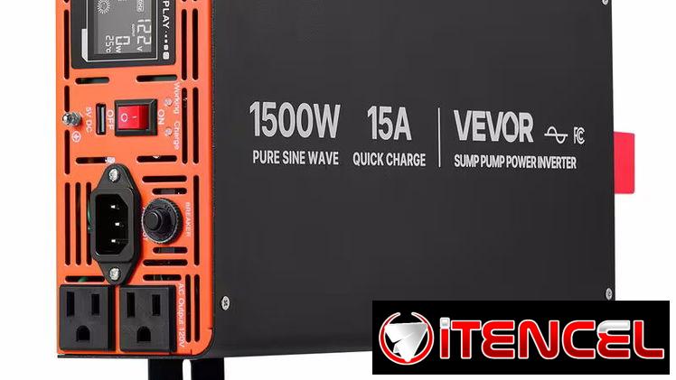 VEVOR Inverter UPS 1500W RMS(3000W pico)+ Cargador 15A 2 en 1 para todas las baterias