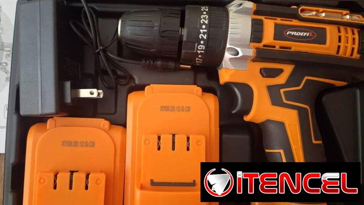 🔸Atornilladora – Taladro Percutor inalambrico + 2 Bateria 48V /2.0AH + Cargador. Hasta 2350rpm. Torque Max. 35 NM.