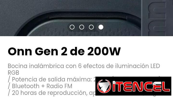 Onn Gen 2 de 200W. Bocina inalámbrica con 6 efectos de iluminación LED RGB