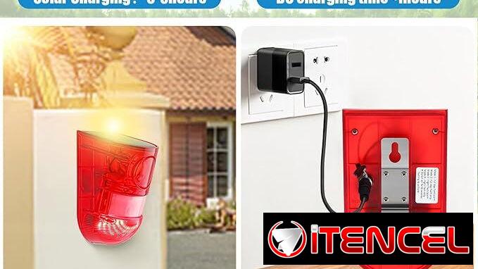 Alarma de Sonido y Luz Solar (2  sensores) Marca Qualirey. Sensores de Movimiento 129db Sirena de Seguridad Exterior