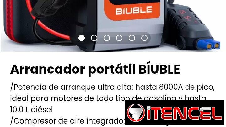 Arrancador portátil BÍUBLE. Compresor de aire, power bank, luz LED  integrados. Nuevo