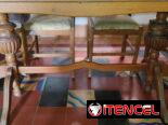 Mesa tradicional árabe 8 comensales, enchapada a plumilla, marqueteria, incrustaciones y cristal.