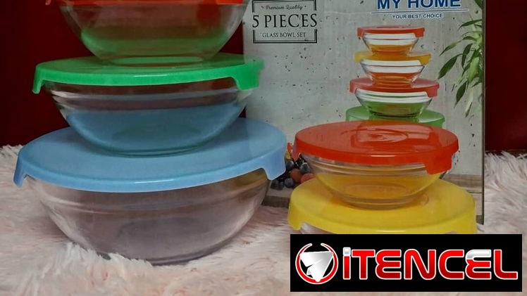 🔮Set de bowls  con diseño de cristal. Compuesto por 5 recipientes de diferentes tamaños