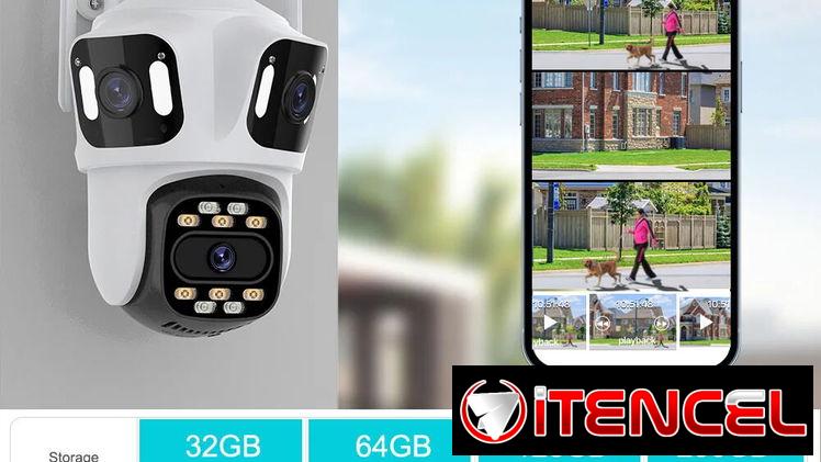 Cámara de seguridad WiFi IP PTZ de tres lentes para exteriores, HD 6K, (trabaja con o sin Internet) NUEVA!