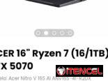 ACER 16″ Ryzen 7 (16/1TB) RTX 5070. Modelo: Acer Nitro V 16S AI ANV16S-41-R2DX
