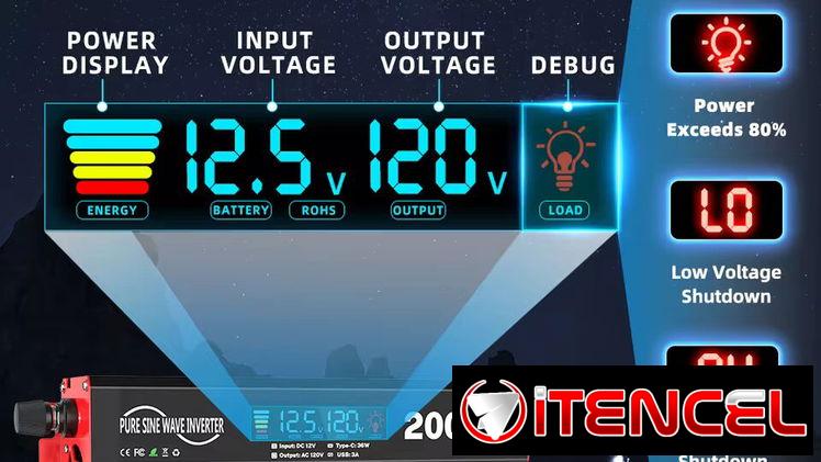 XDZWATT Inverter de onda pura 2000w(800W continios) 12v entrada a 120v 60hz