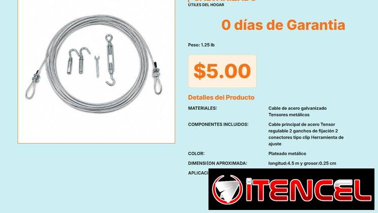 Cable de Acero Galvanizado con Tensor Regulable de Alta Firmeza Calidad Real VPT#-0432