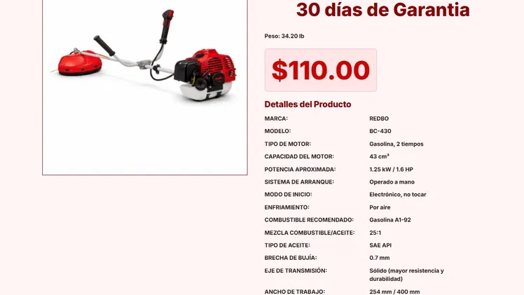 Estilo y fuerza tiene esta Chapeadora Redbo BC-430 hoy mismo VPT#-0086