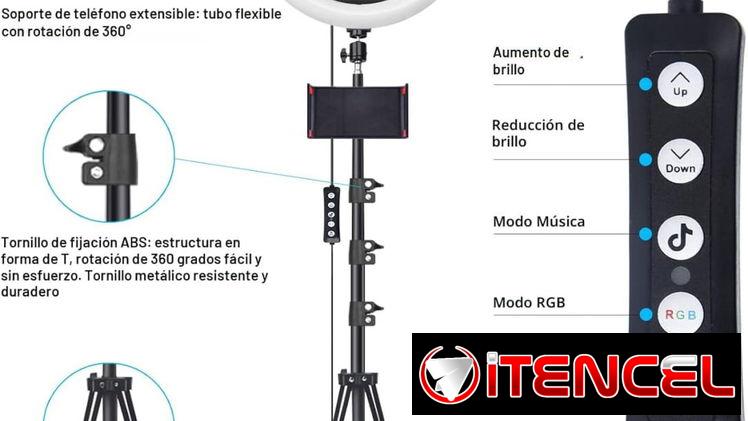 * Anillo de luz para selfie de 10″ con trípode de 73″ y 1 soporte para teléfono.