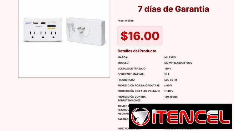 Protector Multipuerto Milexus 15A con 3 Tomas AC Monofásicas VPT#-0259
