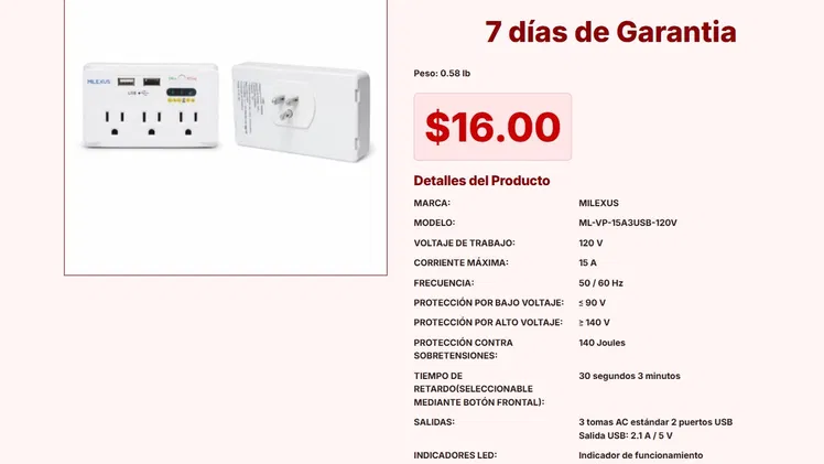 PROTECTOR DE VOLTAJE MULTIPUERTO 120V-15A VPT#-0259