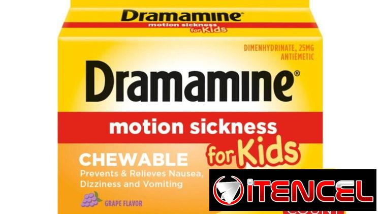 Dimenhidrinato ó Gravinol en tabletas masticables con sabor para niños entre 2 y 12 años de edad caja con 8 unidades